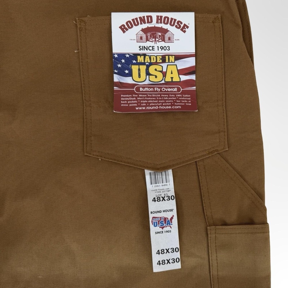 Round House Bib Overalls Mens 48x31 Brown Duck Canvas Double Knee USA NWT - Picture 3 of 7